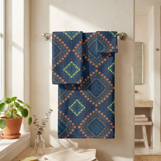 Bleu profond Motif mosaïque ethnique boho chic (Créateur téléchargé)