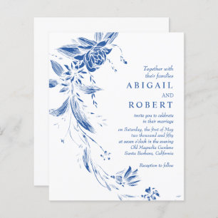 Bleu QR code floral BUDGET faire-part de mariage