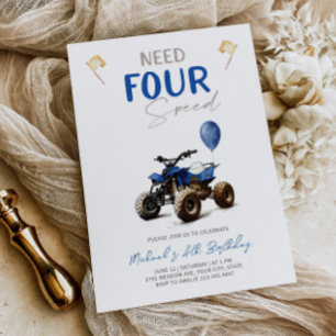 Bleu Quad Vélo 4ème anniversaire Invitation