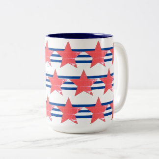 Bleu rayures avec rouge étoile Mug