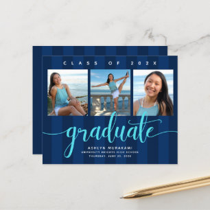 Bleu rayures budget graduation 3 invitation photo