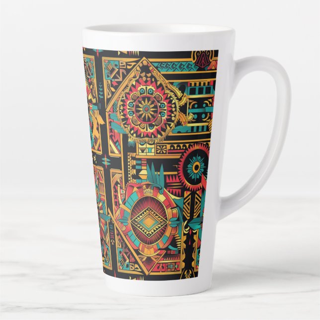 Bleu "Rêve aztèque" haute latte Mug (Droite)