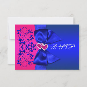 Bleu RIBBON IMPRIMÉ, carte RSVP de mariage floral 