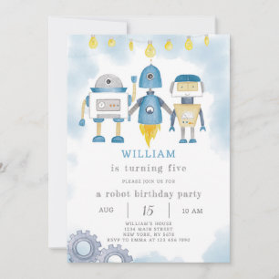 Bleu Robot Invitation Anniversaire