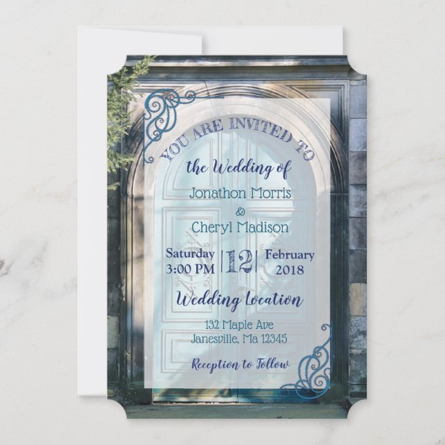 Bleu Romantique Porte de mariage Invitations (Devant)