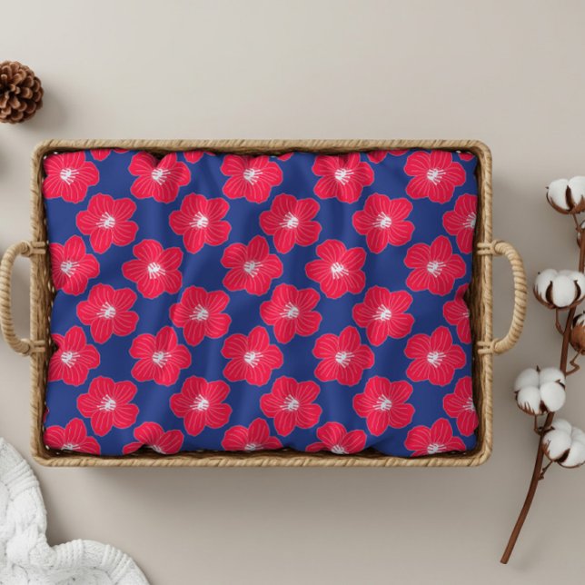 Bleu romantique, Rouge Chic Floral Motif Serviette (Navy Blue Red Flowers Pattern Bath Towel Set)
