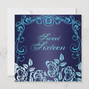 Bleu Rose doux 16 Invitation d'anniversaire