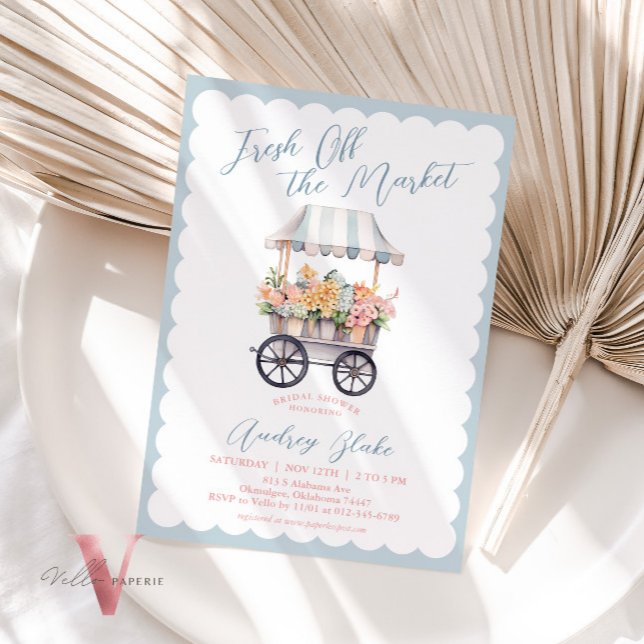 Bleu rose du marché Invitation à la douche nuptial (Créateur téléchargé)