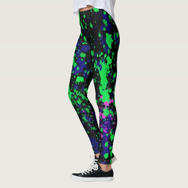 Bleu rose Vert Peinture sur Leggings noirs (Gauche)
