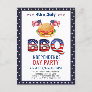 Bleu rouge 4 juillet BBQ Party Invitation