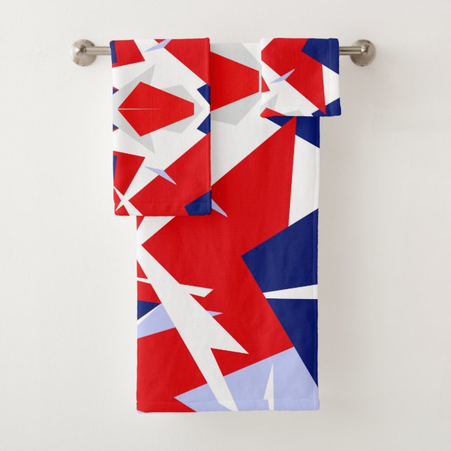 Bleu Rouge Blanc Art Abstrait Serviettes de bain (En situation)