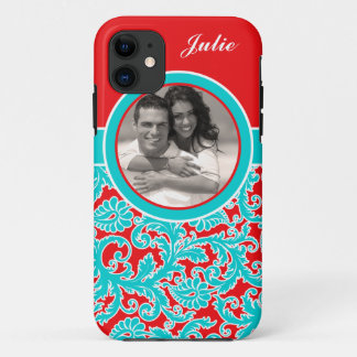 Bleu, rouge, blanc Damas iPhone 5 Coque avec photo