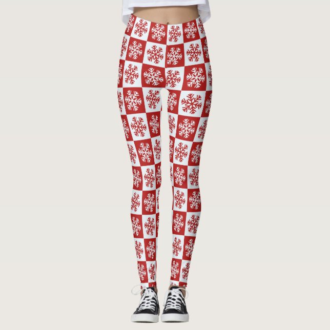 Bleu rouge blanc de damier à neige leggings (Devant)