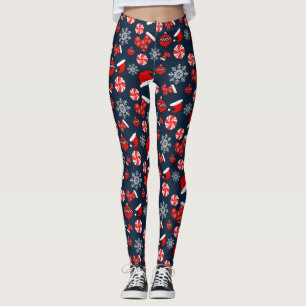 Bleu Rouge Blanc Joyeux Leggings de Noël