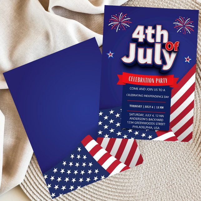 Bleu Rouge Blanc Moderne 4 juillet Invitation (Créateur téléchargé)