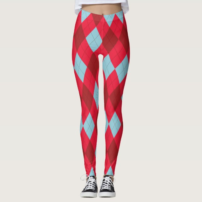 Bleu rouge et Crimson Jacquard de Noël Leggings (Devant)