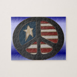 Bleu Rouge Puzzle de paix par Wanda-Lynn Searles