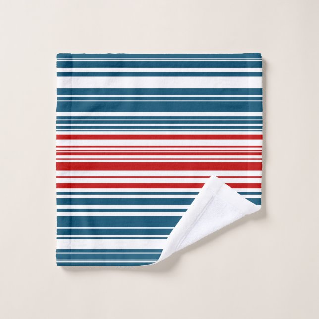Bleu rouge rayé (Gant de toilette)