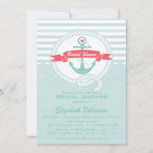 Bleu Rouge Rustique Nautique Invitation de douche