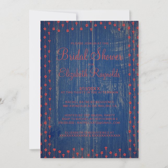 Bleu Rouge Rustique Pays Bridal Douche Invitations (Devant)