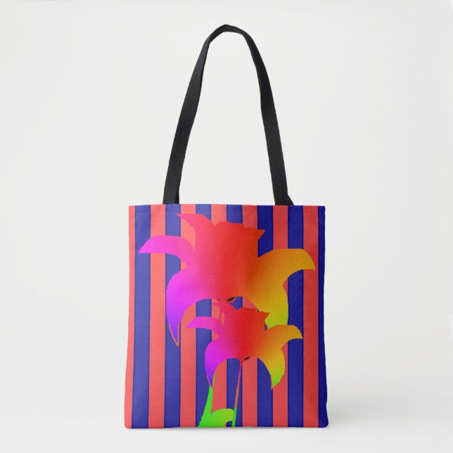 Bleu rouge Sac fourre-tout floral arc-en-ciel (Devant)