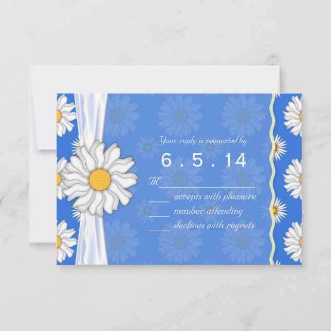 Bleu Royal et Blanc Réponse Florale RSVP (Devant)