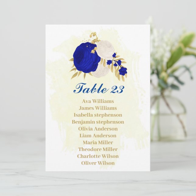 bleu royal fleurs blanches or carte de sièges (Debout devant)