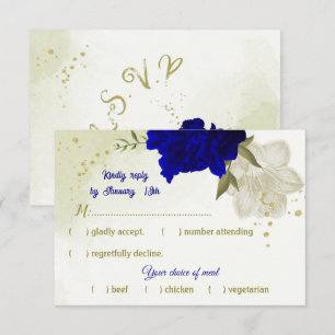 bleu royal fleurs blanches vert feuilles carte RSV