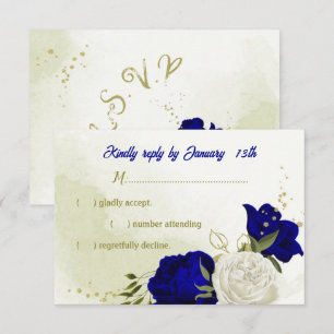 bleu royal fleurs blanches vert feuilles carte RSV