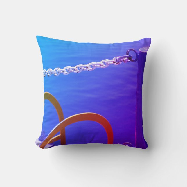 Bleu Royal Violet Eau Chaîne Blanche Coussin de Po (Recto)