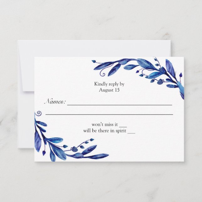 Bleu rsvp. Carte de réponse de la Marine. Mariage  (Devant)