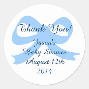Bleu ruban arc merci stickers pour baby shower