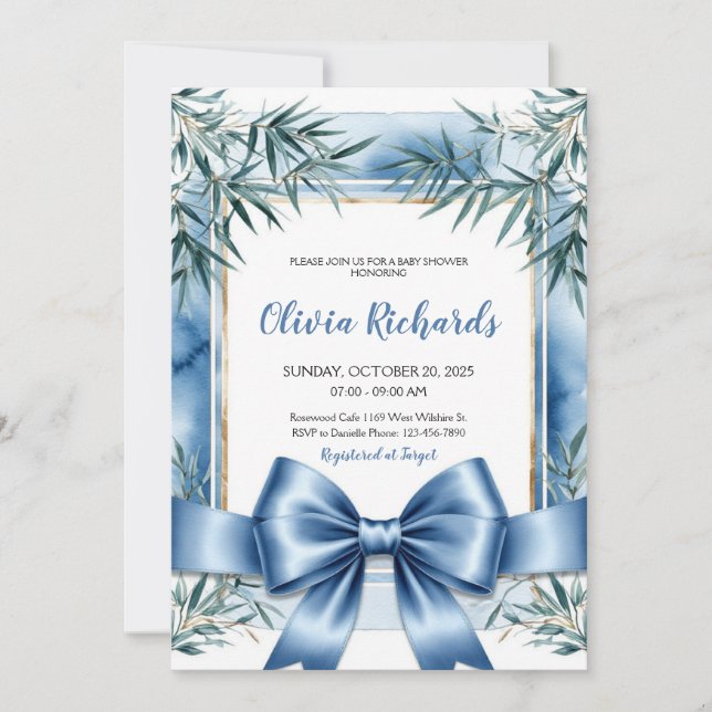 Bleu Ruban Chinoiserie Baby shower Invitation (Devant)