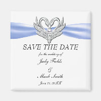 Bleu Ruban Cygnes En Argent Sauvez La Date Magnet