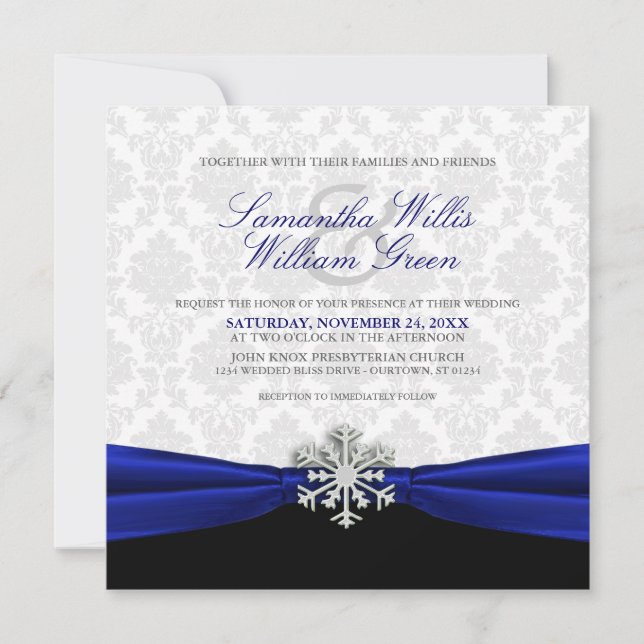Bleu Ruban Invitation de mariage d'hiver (Devant)