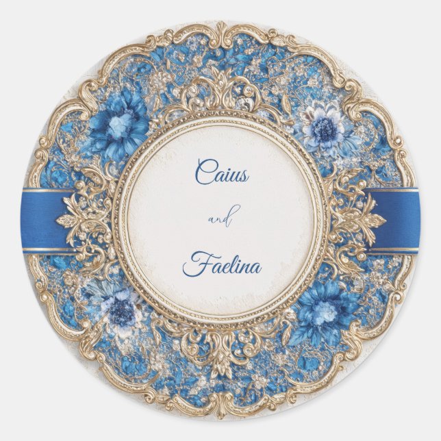 Bleu Ruban Victorien Floral Mariage Sticker (Devant)