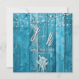 Bleu Rustique Bois Chic Chic Enregistrer les dates