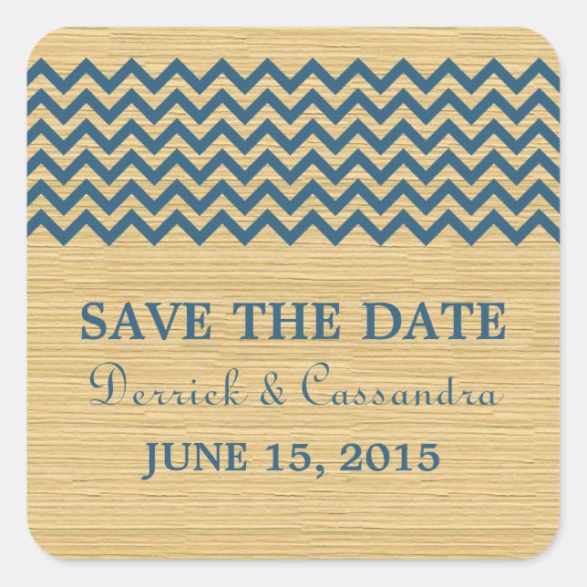 Bleu Rustique Chevron Enregistrer Stickers Date (Devant)