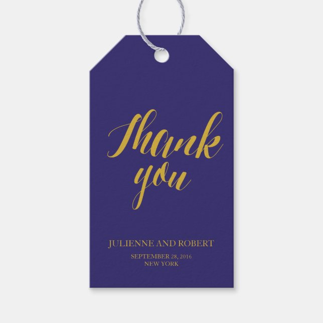 Bleu Rustique Chic Mariage Merci étiquettes cadeau (Devant)