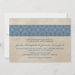 Bleu Rustique mariage de dentelle Invitation