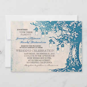 Bleu rustique mât jarres arbre invitations mariage