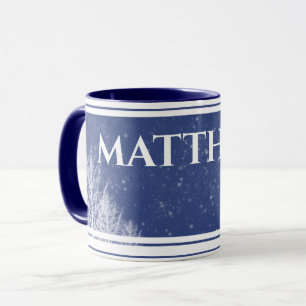 Bleu rustique Nom personnalisé Mug