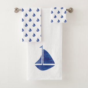 Bleu Sailboat Serviette de bain nautique Ensemble