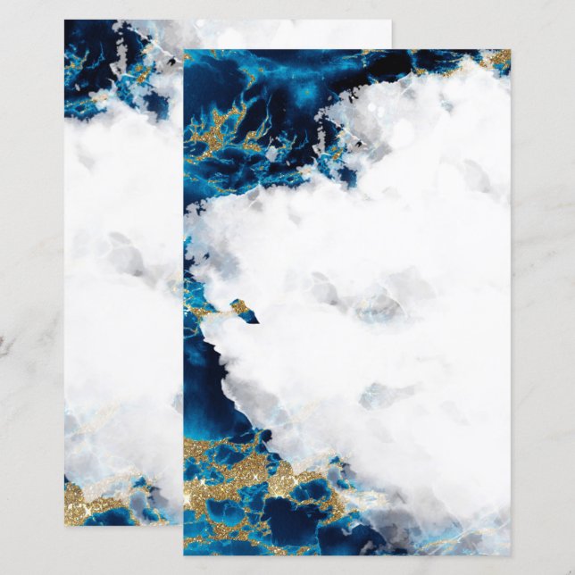 Bleu Sapphire Aquarelle Géode Blanc Papier à lettr (Devant / Derrière)
