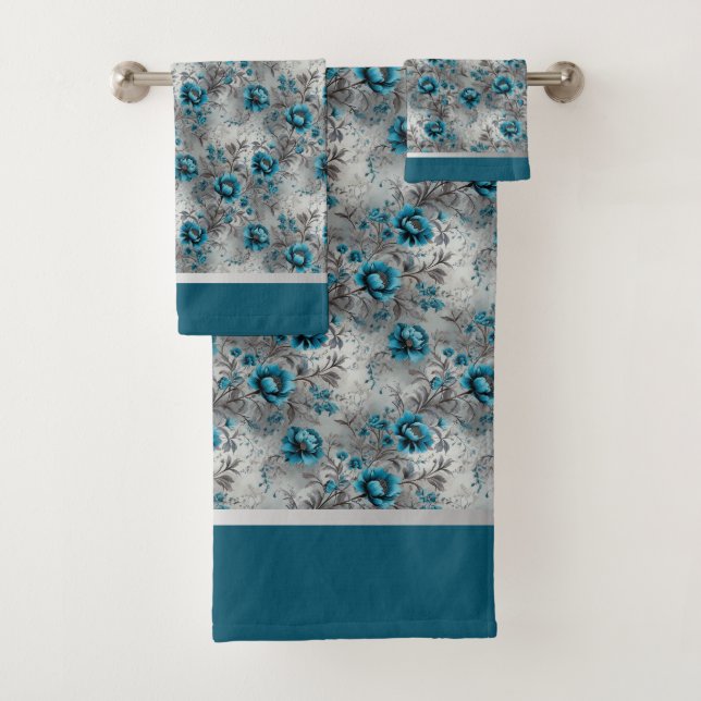 Bleu sarcelle floral doux et élégant  (En situation)