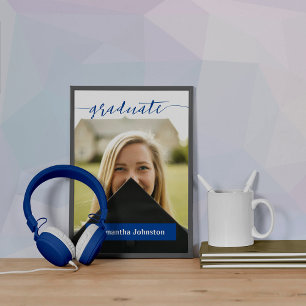 Bleu Script Gradué Poster photo moderne