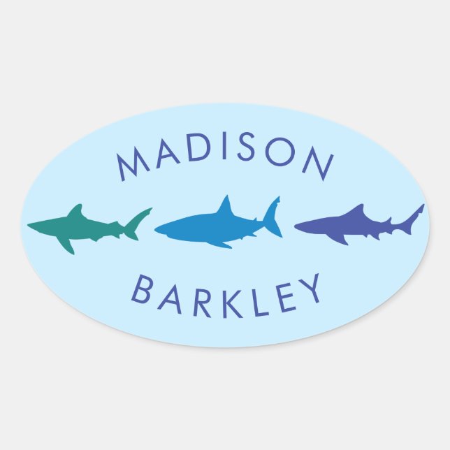 Bleu Sharks mignon Stickers Enveloppe pour enfant  (Devant)