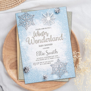 Bleu Silver hiver Baby Shower Invitations