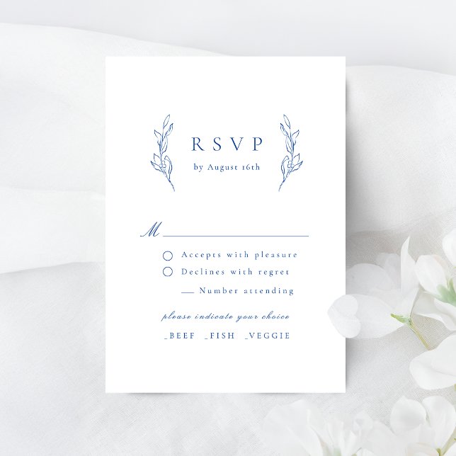 Bleu simple élégance botanique mariage RSVP carte (Blue simple elegance botanical wedding RSVP card)
