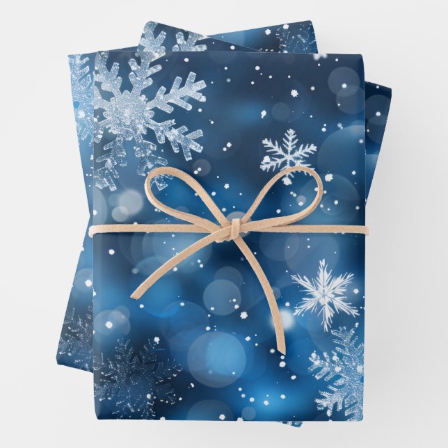 Bleu Snowflake Enveloppement plat Papier Ensemble  (En situation)